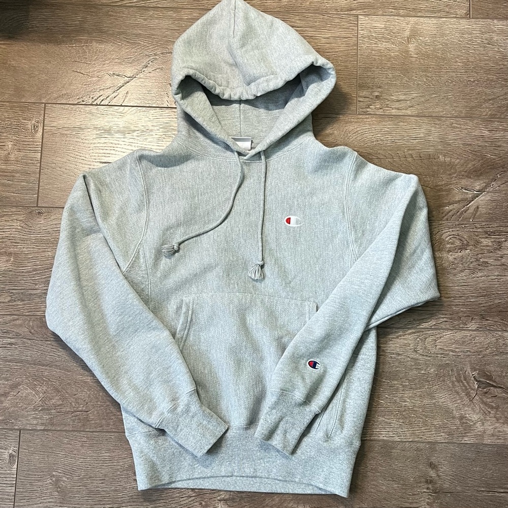 champion logo reverse weave gray hoodie 🩶